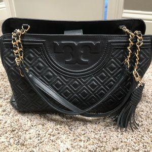 Tory Burch Black quilted chain handle bag